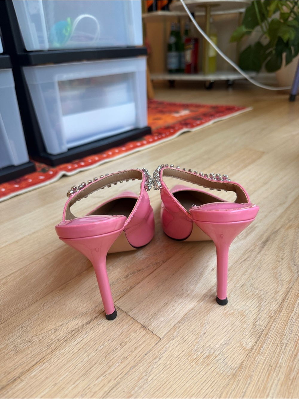 Embellished Pink Patent Pointed Toe Mules - Picture 4 of 6